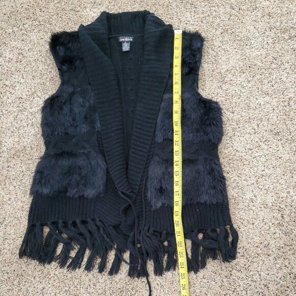 love lola Sweater Womans L Sleeveless Vest Knitted Faux Fur Fringed Black Front - Picture 9 of 12